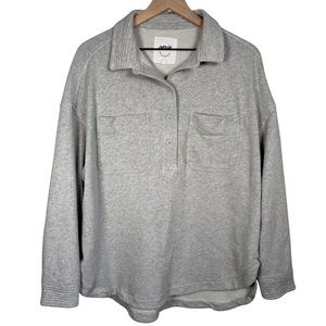 Aerie Gray Oversized Polo Sweatshirt Henley Collared Pockets Medium